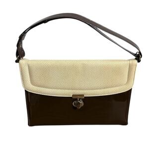 LENNOX BAGS VTG 1950/60s Brown Beige Reptile Embossed Leather Handbag RARE